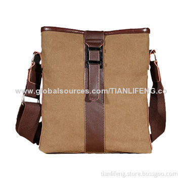 Canvas leather messenger travel shoulder bag, made of 16A canvas and cow leather